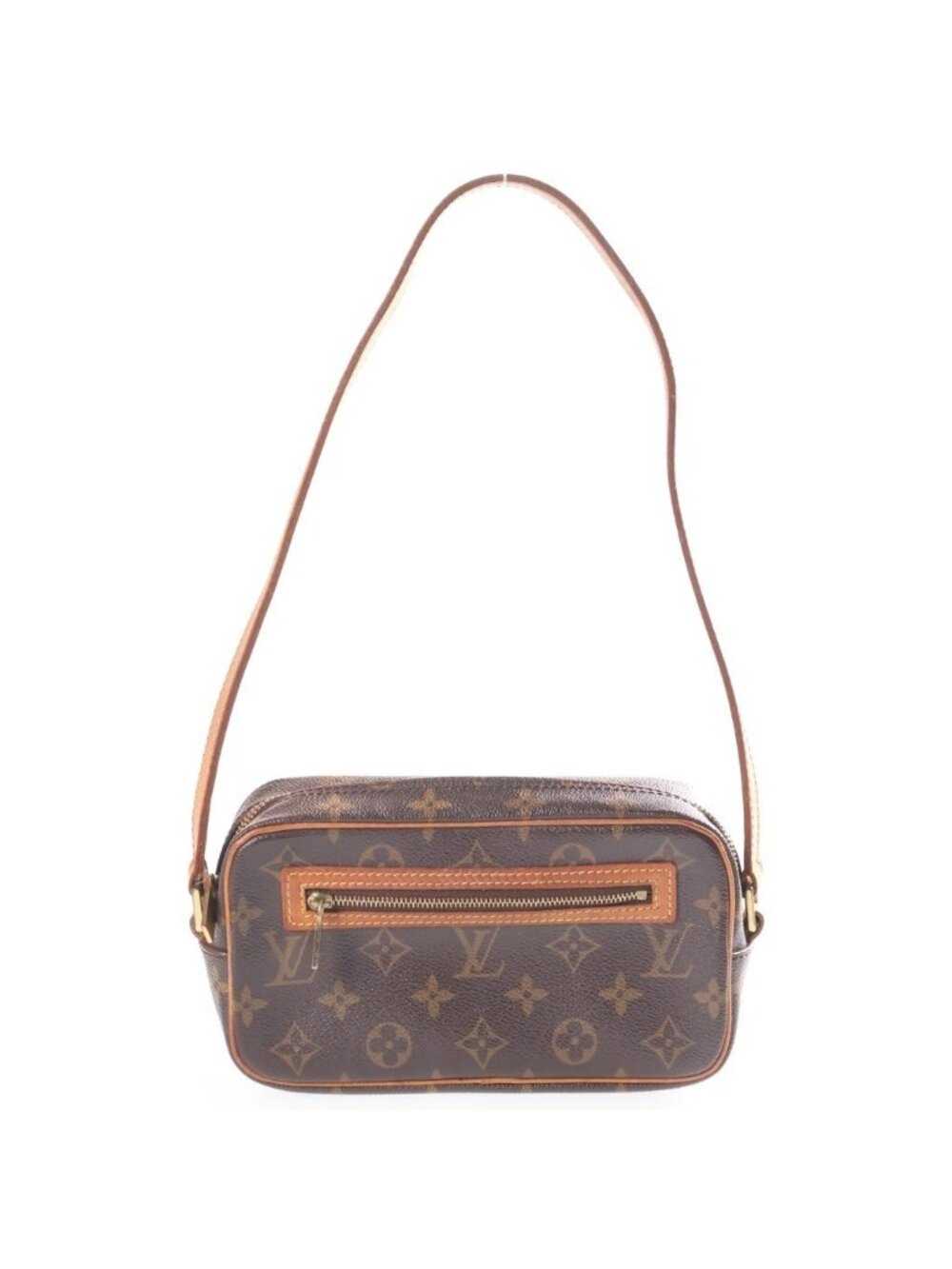 Louis Vuitton Monogram Pochette Cite Shoulder Bag Brown Leather Gold
